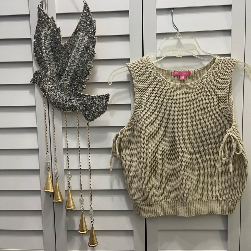 Girls Sleeveless Knit Tie-Side Crop Top in Beige by “ Say What” - Dillards